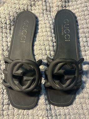 Gucci Black Interlocking GG Slide Sandals